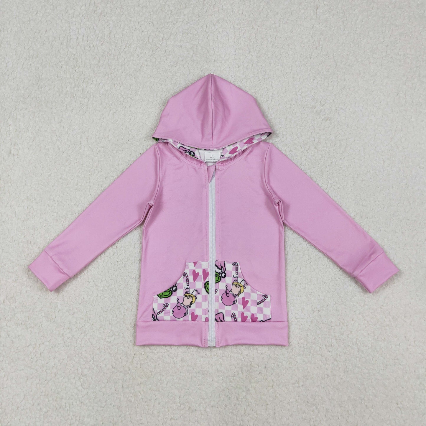 11.1 RTS NO MOQ （In stock）GT1142 Baby Girls Long Sleeve Tops Baby Girls Grin Lights Pockets Zipper Christmas Hoodies Jackets Top