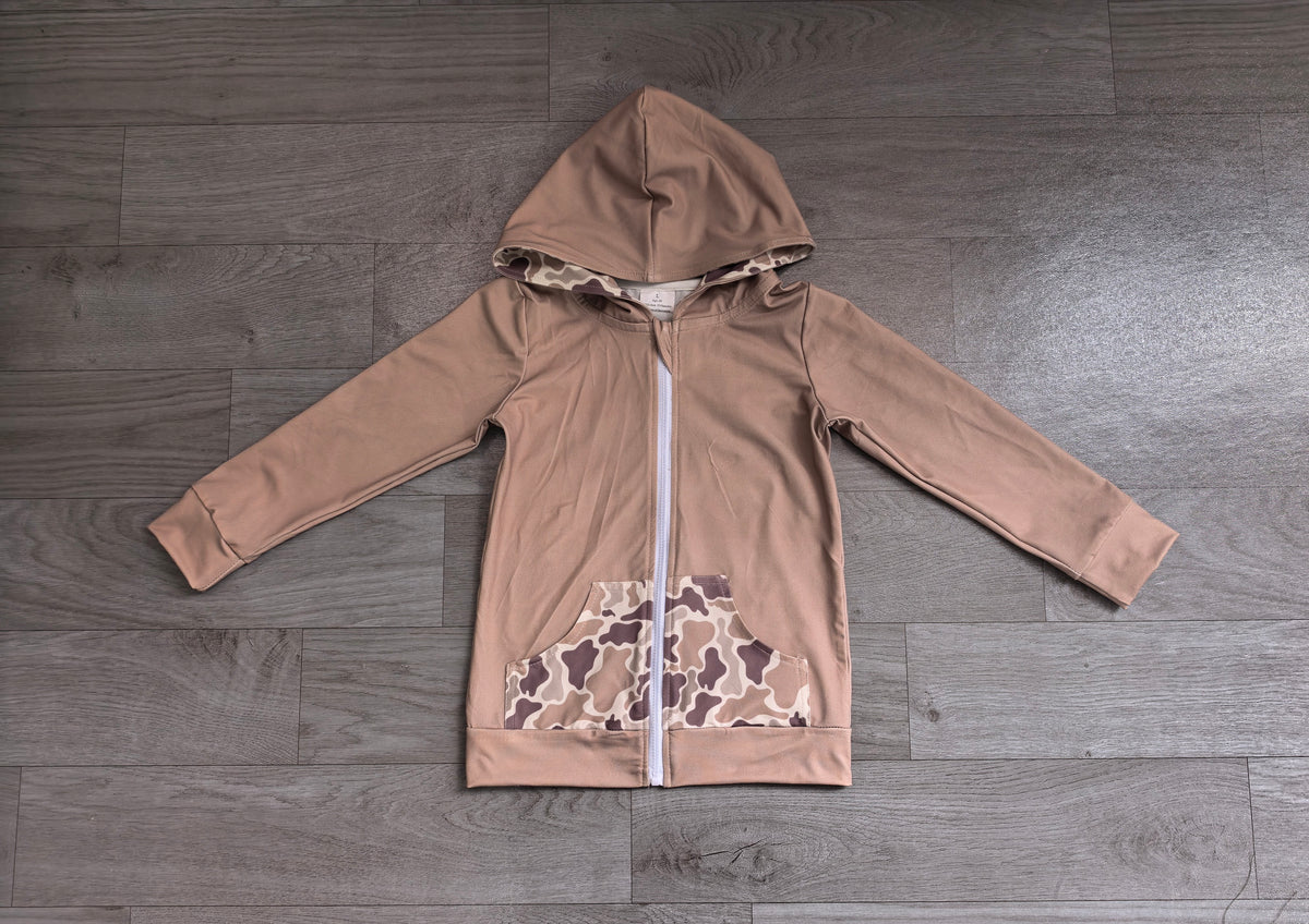 GT1144 Sample No Moq milk silk Baby Girls Western Brown Camo Deer Pocket Zipper Hoodies