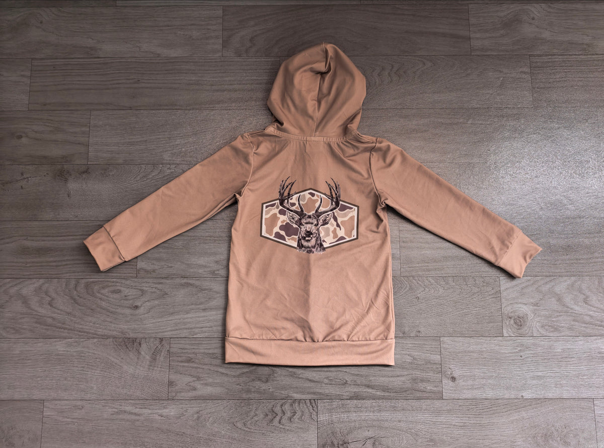 GT1144 Sample No Moq milk silk Baby Girls Western Brown Camo Deer Pocket Zipper Hoodies