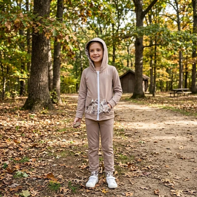 RTS NO MOQ （In stock）milk silk GT1144 Baby Boys Western Brown Camo Deer Zipper Pockets Boys Hoodie Casual Jacket Top