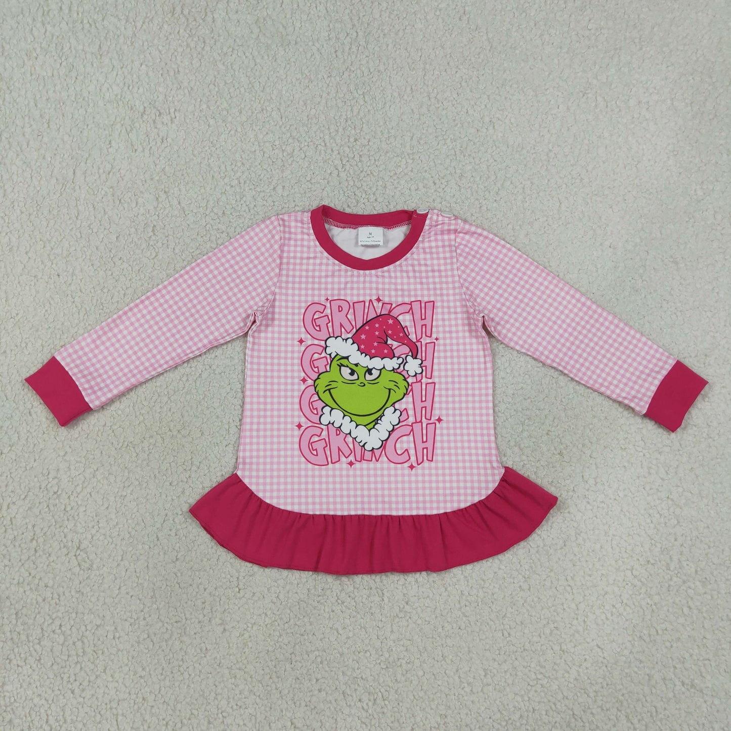 GT1154 RTS NO MOQ （In stock）milk silk Cute Clothes Baby Girls Print Plaid Christmas Short Sleeve Tee Shirt Holiday Top