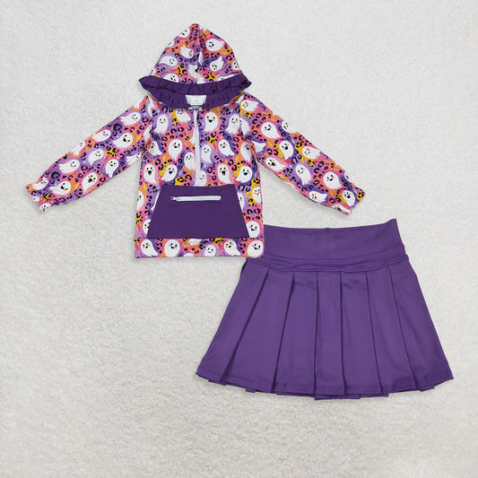9.19 RTS NO MOQ （In stock）GT1155 +  GLK0086 Baby Girls Halloween Hoodies Tops Yoga Active Wear Pleated Skirts