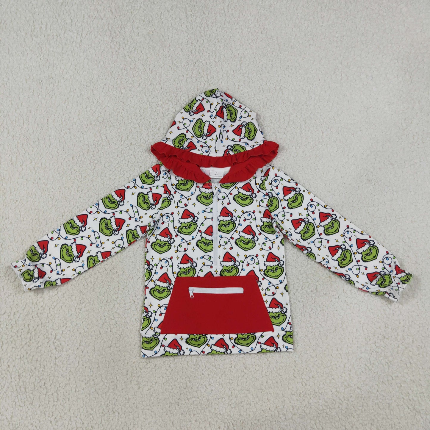 GT1163  RTS NO MOQ （In stock）milk silk Cute Clothes Baby Girls Christmas Plaid Print Pocket Zipper Christmas Hoodie Tops