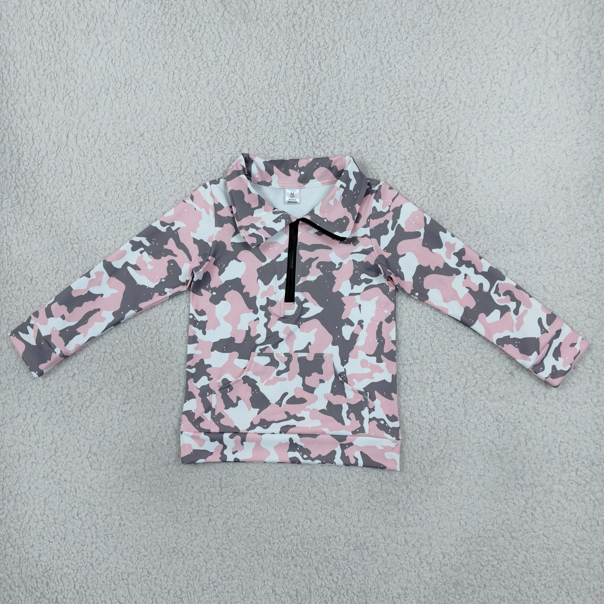 RTS NO MOQ （In stock）yoga fabric GT1178 Yoga Baby Girls Pink Gray Camo Pockets Zipper Yoga Pullovers Top