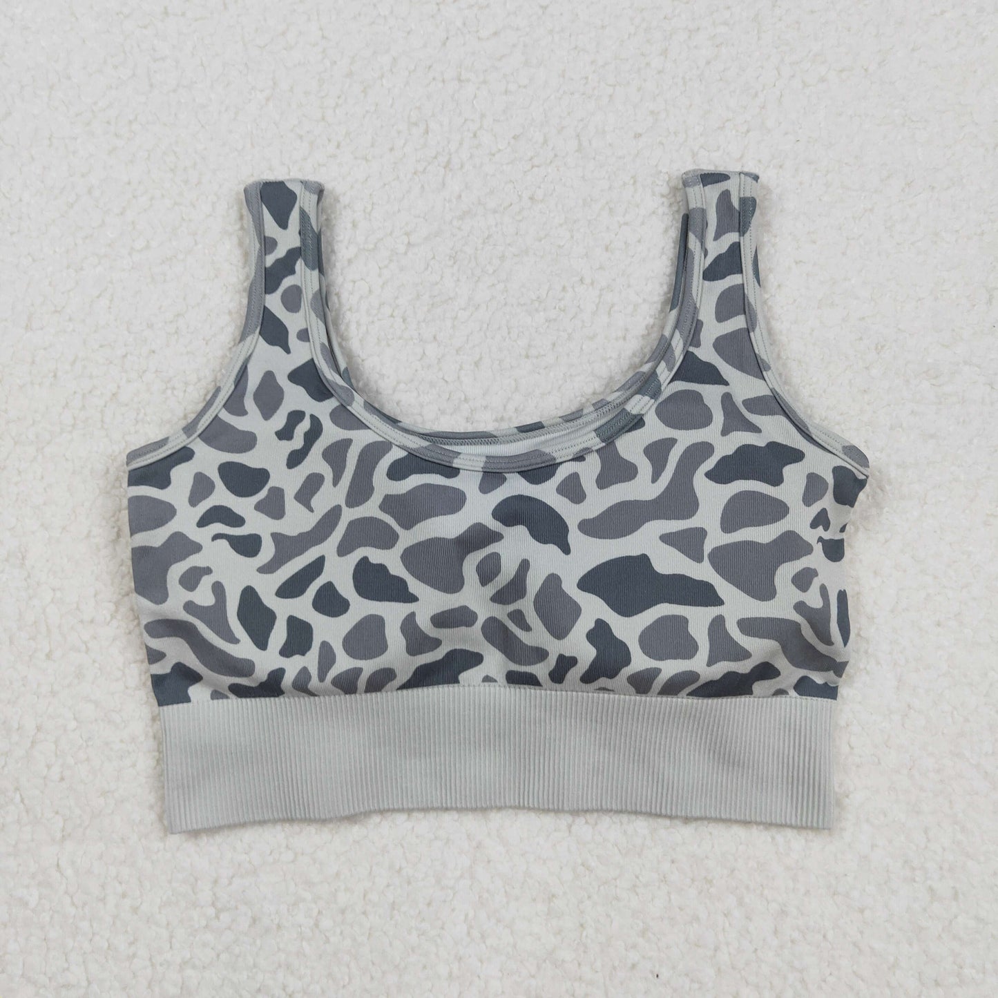 RTS NO MOQ （In stock）GT1188 Adult Women's Summer Tops Grey Camouflage Camo Knitted Yoga Crop Top Bra Style Comfortable
