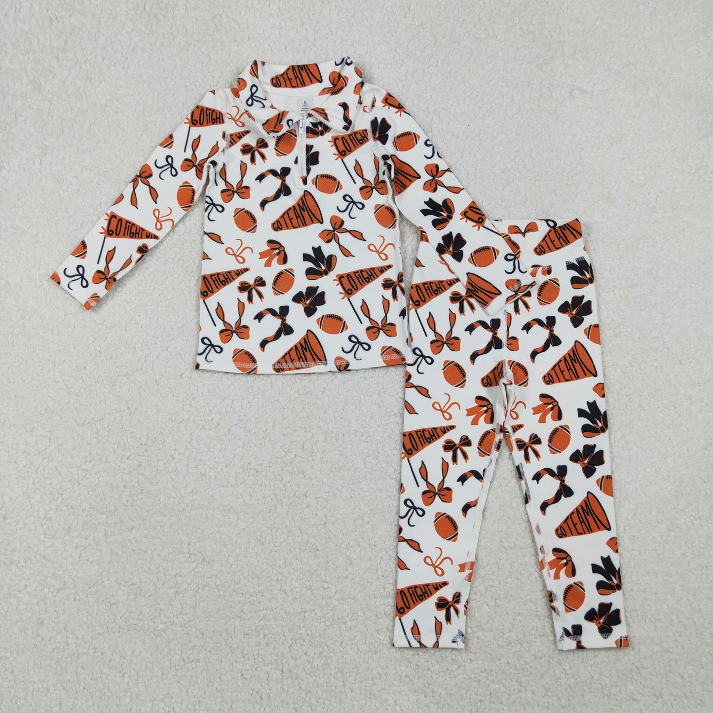 11.21 RTS NO MOQ （In stock）GT1197+P0847 Baby Girls Orange Bows Footballs Go Team Pocket Yoga Active Wear Jackets Legging Pants