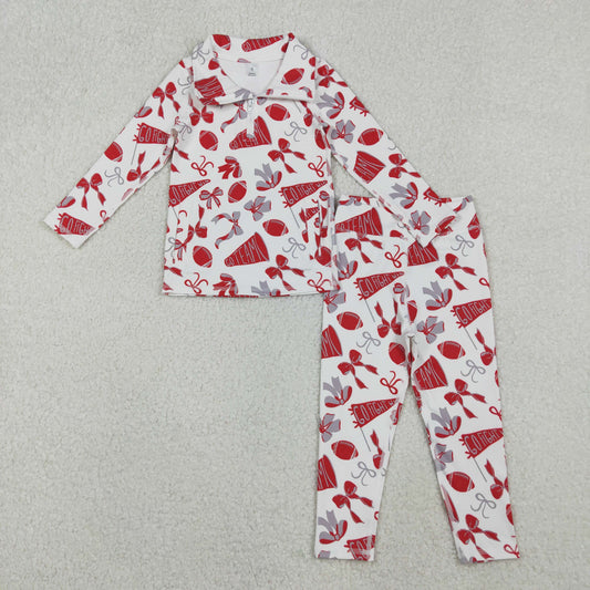 11.21 RTS NO MOQ （In stock）GT1198+P0846 Baby Girls Red Bows Footballs Go Team Pocket Yoga Active Wear Jackets Legging Pants