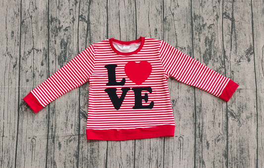9.30 GT1235 XS-3XL Sample No Moq Baby Girls Red Stripe Love Heart Valentine Tee Shirts Top
