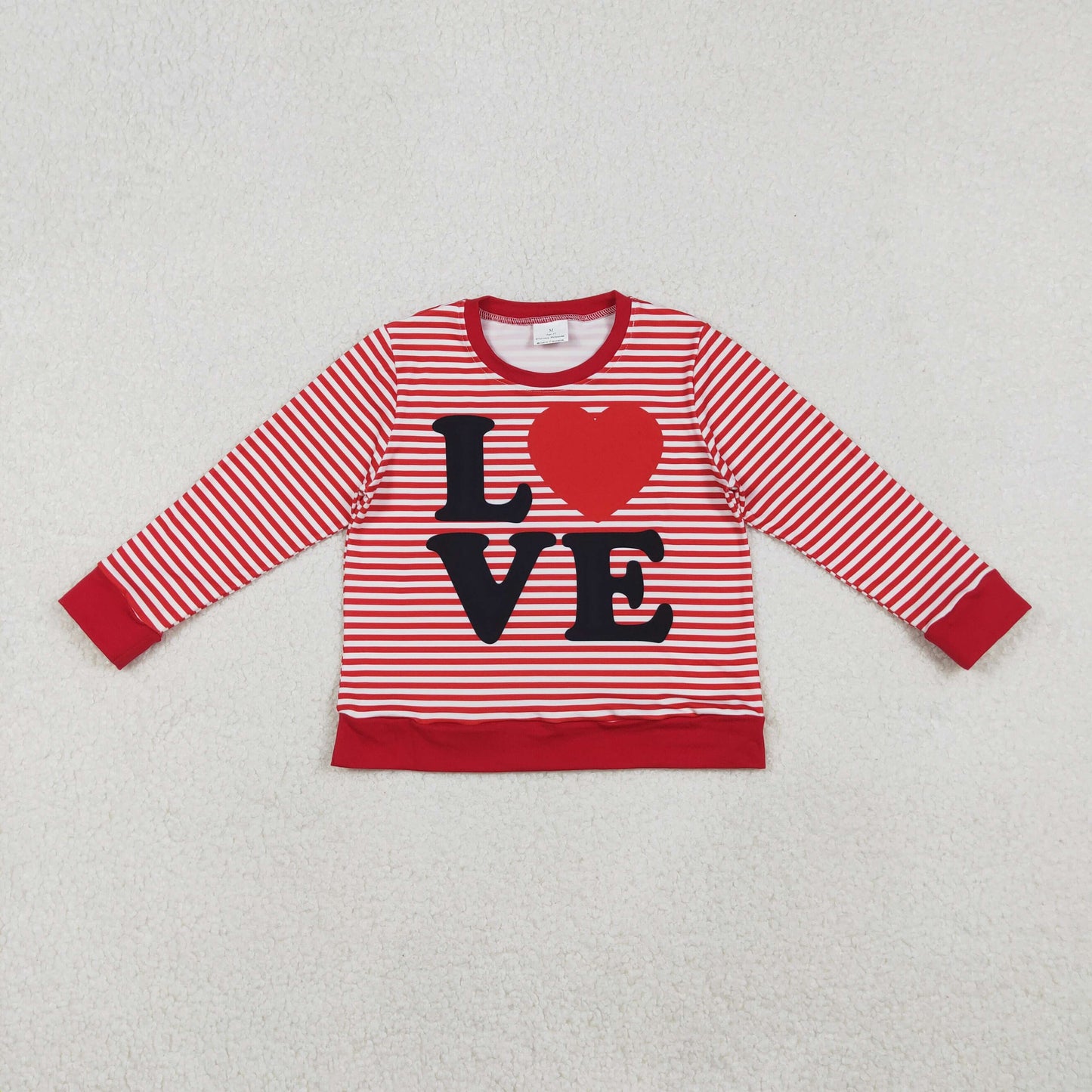 10.28 RTS NO MOQ （In stock）GT1235 Baby Girls Long Sleeve Tops Baby Girls Red Stripe Love Heart Valentine Tee Shirts Top