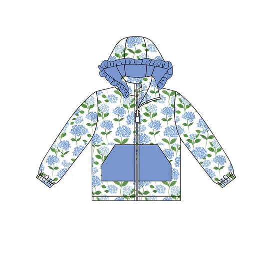 9.20 GT1245 Baby Girls Blue Flowers Pocket Zipper Ruffle Hoodies Jackets Top Preorder