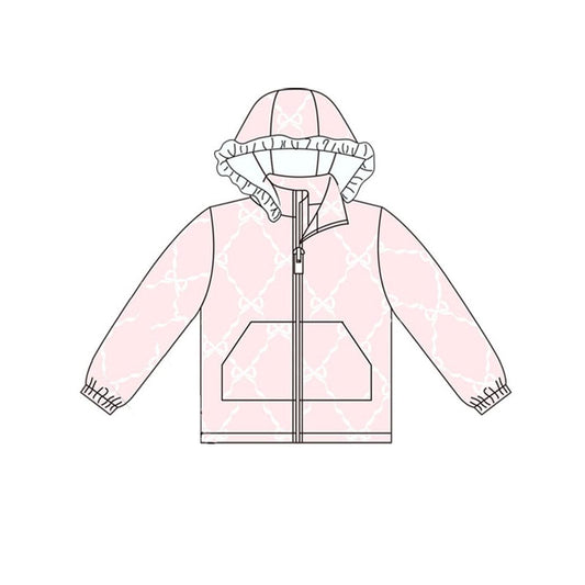 9.20 GT1246 Baby Girls Pink Bows Checked Pocket Zipper Ruffle Hoodies Jackets Top Preorder