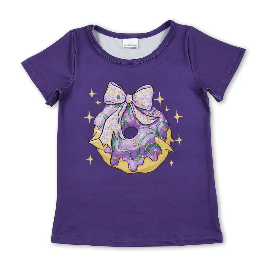 RTS Sibling Short sleeves purple bow donut kids girls summer top