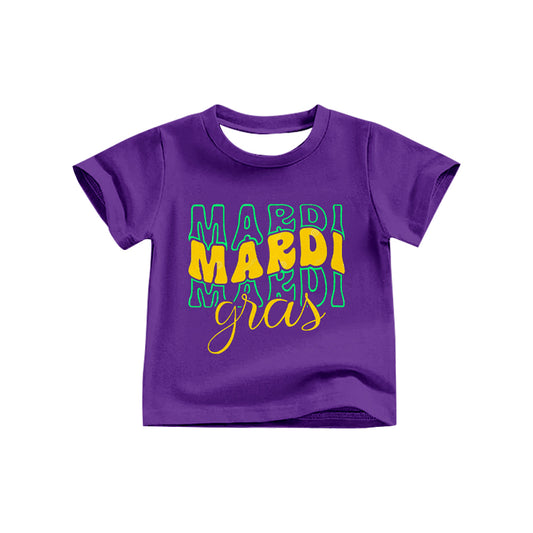 9.25 GT1253 Pre order No Moq Baby Girls Purple Short Sleeve Donuts Bows MARDI GRAS Tee Shirts Top
