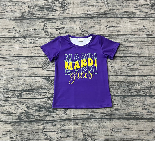 10.4 GT1253 Sample No Moq Baby Girls Purple Short Sleeve Donuts Bows MARDI GRAS Tee Shirts Top