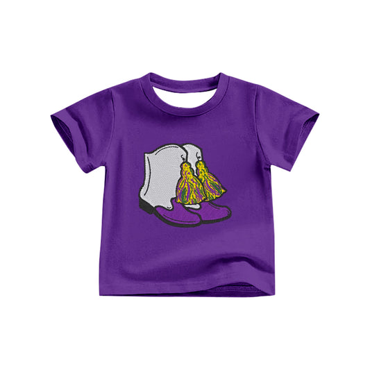 9.25 GT1254 Pre order No Moq Baby Girls Purple Short Sleeve Boots Mardigras Tee Shirts Top