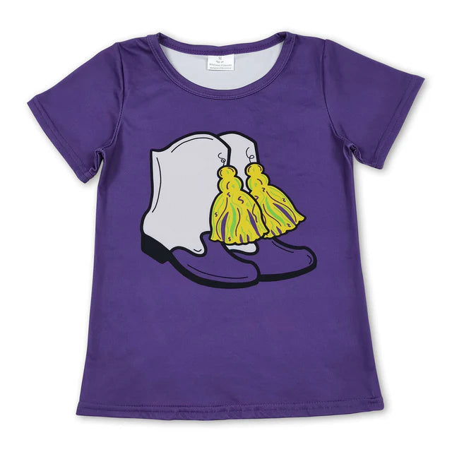 5.25 RTS NO MOQ （In stock）GT1254+SS0602  Short sleeves purple western boots kids girls summer topwith activewear summer yoga shorts