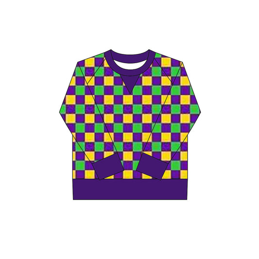 9.30 GT1264 Pre order No Moq Yoga fabric Baby Girls Mardigras Checked Long Sleeve Yoga Tee Shirts Top