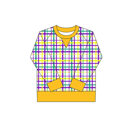 9.30 GT1265 Pre order No Moq Yoga fabric Baby Girls Mardigras Checked Long Sleeve Yoga Tee Shirts Top