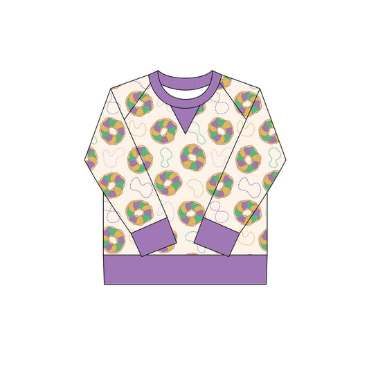 9.30 GT1266 Pre order No Moq Yoga fabric Baby Girls Mardigras Donuts Plaid Long Sleeve Yoga Tee Shirts Top
