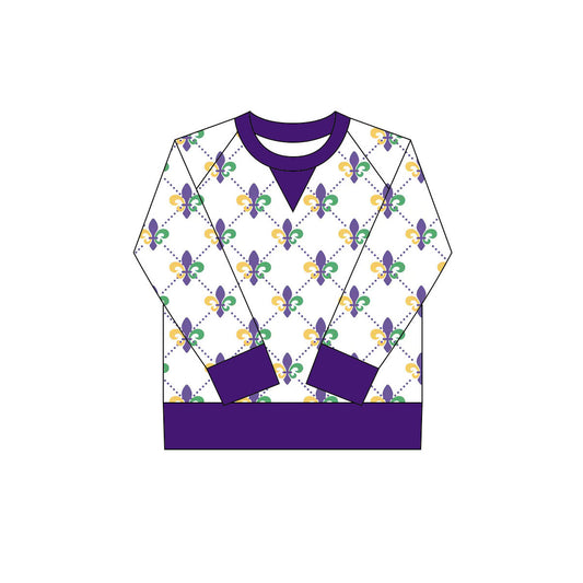 9.30 GT1267 Pre order No Moq Yoga fabric Baby Girls Mardigras Anchors Checked Long Sleeve Yoga Tee Shirts Top