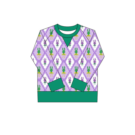 9.30 GT1268 Pre order No Moq Yoga fabric Baby Girls Mardigras Crayfishes Checked Long Sleeve Yoga Tee Shirts Top