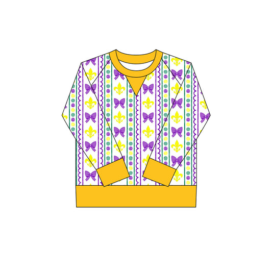 9.30 GT1269 Pre order No Moq Yoga fabric Baby Girls Mardigras Anchors Bows Stripe Long Sleeve Yoga Tee Shirts Top