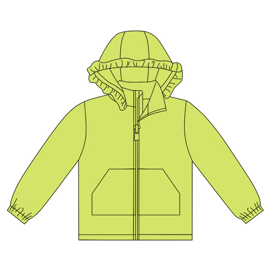 10.1 GT1274 Pre order No Moq Baby Girls Light Green Long Sleeve Pockets Zipper Yoga Ruffle Hoodie Jackets