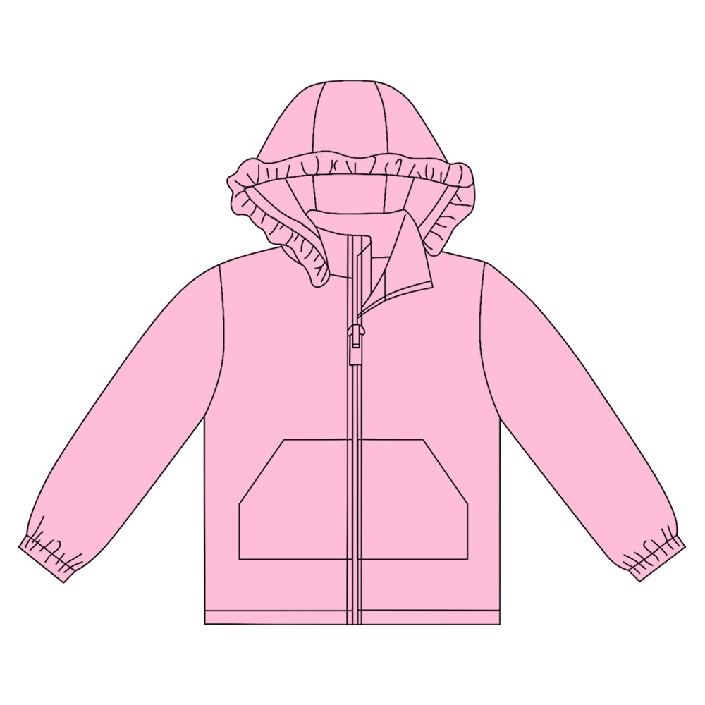 10.1 GT1276 Pre order No Moq Baby Girls Pink Long Sleeve Pockets Zipper Yoga Ruffle Hoodie Jackets