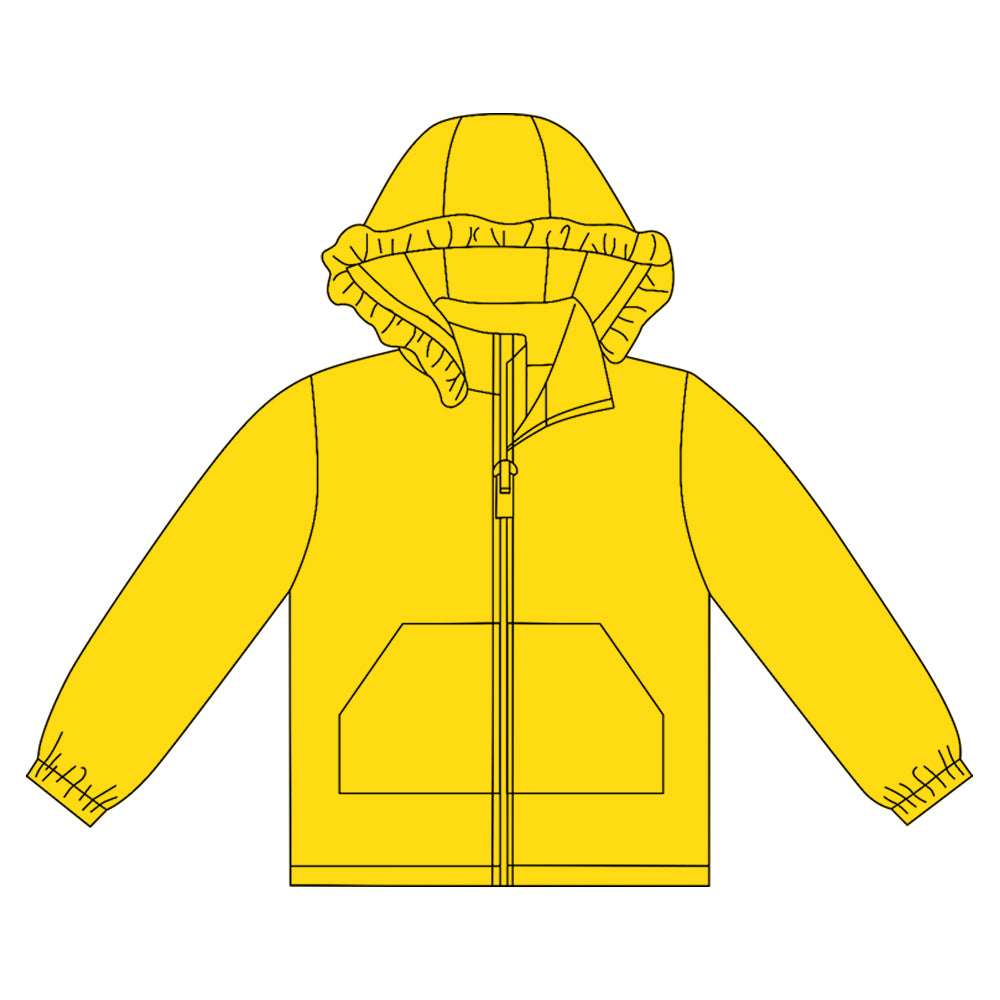 10.1 GT1277 Pre order No Moq Baby Girls Yellow Long Sleeve Pockets Zipper Yoga Ruffle Hoodie Jackets