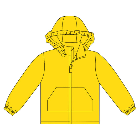 10.1 GT1277 Pre order No Moq Baby Girls Yellow Long Sleeve Pockets Zipper Yoga Ruffle Hoodie Jackets
