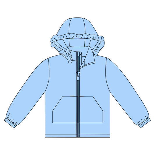 10.1 GT1278 Pre order No Moq Baby Girls Blue Long Sleeve Pockets Zipper Yoga Ruffle Hoodie Jackets