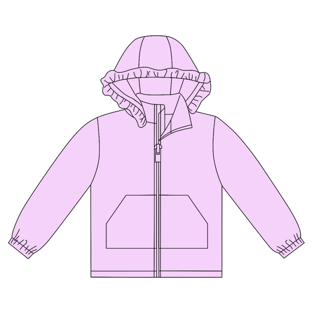 10.1 GT1279 Pre order No Moq Baby Girls Light Pink Long Sleeve Pockets Zipper Yoga Ruffle Hoodie Jackets