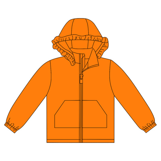 10.1 GT1280 Pre order No Moq Baby Girls Orange Long Sleeve Pockets Zipper Yoga Ruffle Hoodie Jackets