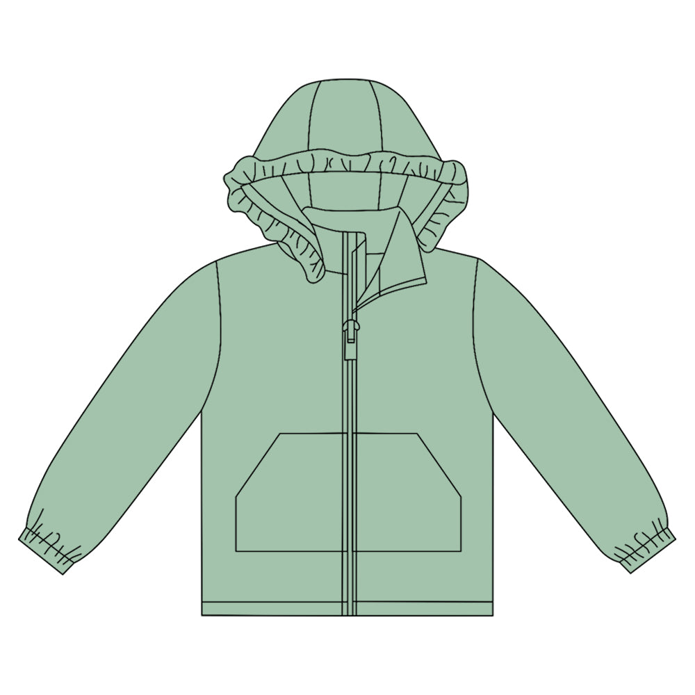 10.1 GT1281 Pre order No Moq Baby Girls Aqua Long Sleeve Pockets Zipper Yoga Ruffle Hoodie Jackets