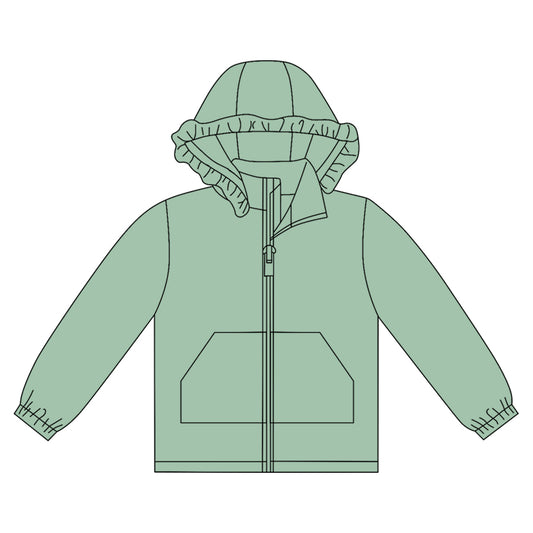 10.1 GT1281 Pre order No Moq Baby Girls Aqua Long Sleeve Pockets Zipper Yoga Ruffle Hoodie Jackets