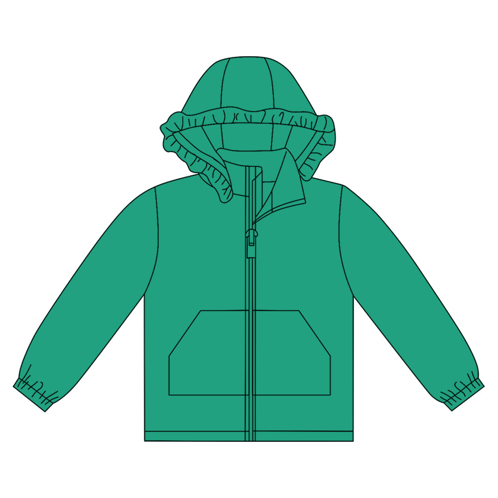 10.1 GT1284 Pre order No Moq Baby Girls Green Long Sleeve Pockets Zipper Yoga Ruffle Hoodie Jackets