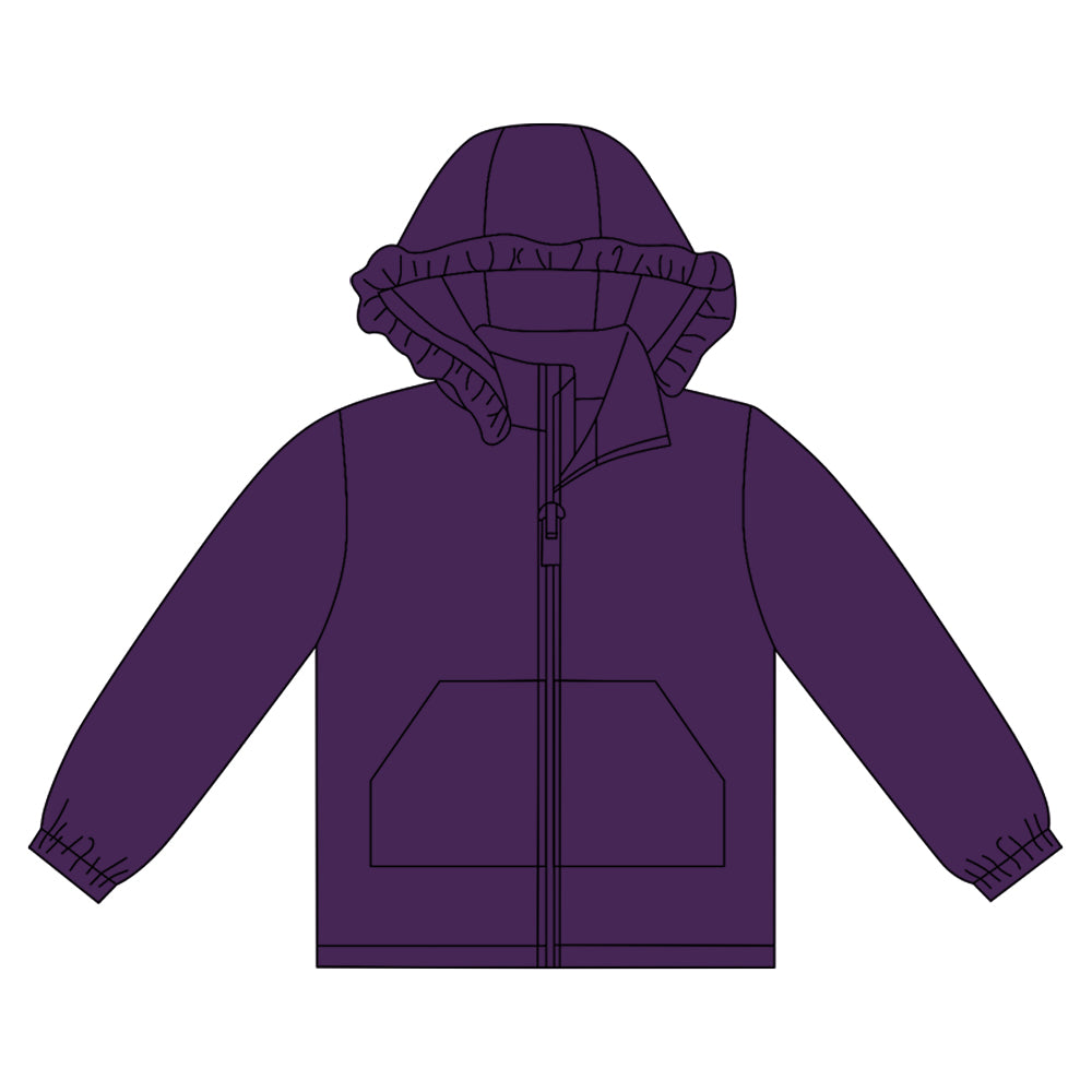 10.1 GT1287 Pre order No Moq Baby Girls Purple Long Sleeve Pockets Zipper Yoga Ruffle Hoodie Jackets