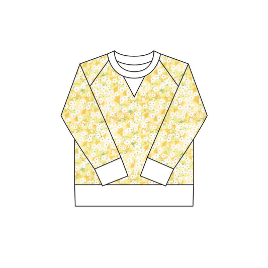 10.1 GT1290 Pre order No Moq Yoga fabric Baby Girls Yellow Flowers Long Sleeve Yoga Tee Shirts Top