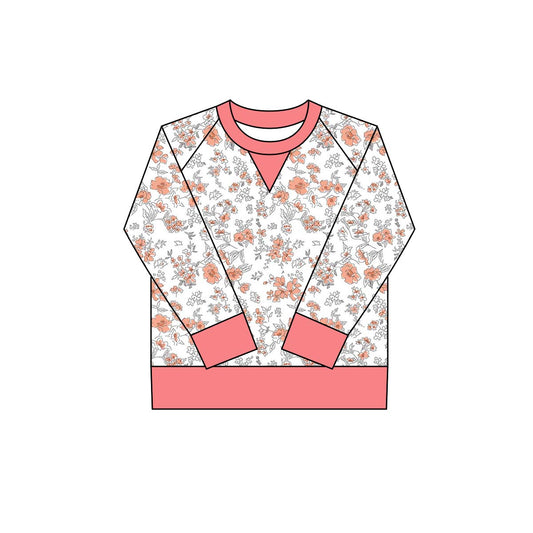 10.1 GT1291 Pre order No Moq Yoga fabric Baby Girls Peach Flowers Long Sleeve Yoga Tee Shirts Top