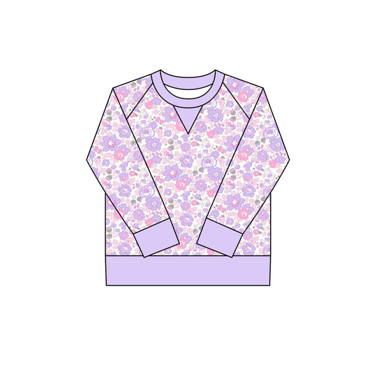 10.1 GT1292 Pre order No Moq Yoga fabric Baby Girls Pink Lavender Flowers Long Sleeve Yoga Tee Shirts Top