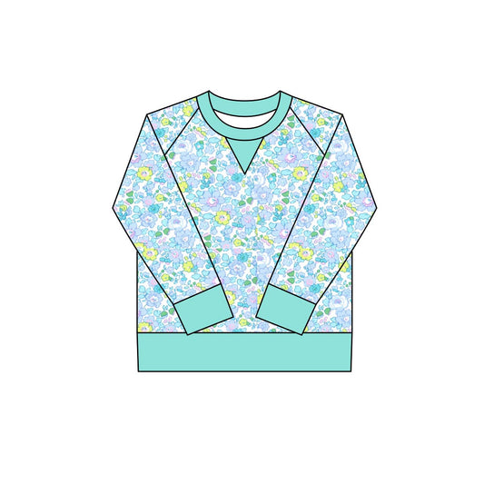 10.1 GT1294 Pre order No Moq Yoga fabric Baby Girls Green Blue Flowers Long Sleeve Yoga Tee Shirts Top