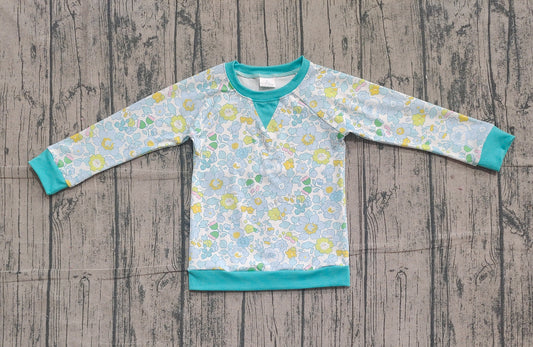 11.11 GT1294 Sample No Moq Yoga fabric Baby Girls Green Blue Flowers Long Sleeve Yoga Tee Shirts Top