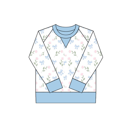 10.1 GT1295 Pre order No Moq Yoga fabric Baby Girls Pink Blue Bows Flowers Long Sleeve Yoga Tee Shirts Top