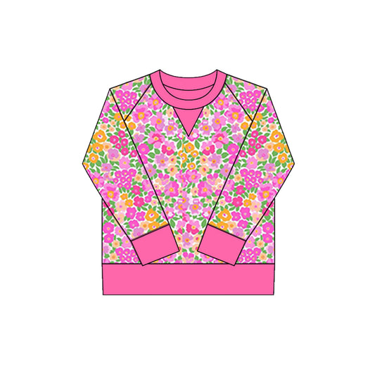 10.1 GT1296 Pre order No Moq Yoga fabric Baby Girls Pink Orange Flowers Long Sleeve Yoga Tee Shirts Top