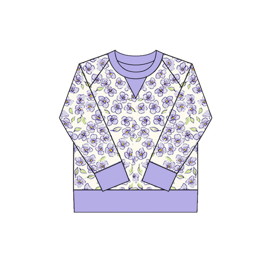 10.1 GT1297 Pre order No Moq Yoga fabric Baby Girls Lavender Flowers Long Sleeve Yoga Tee Shirts Top