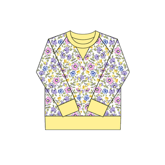 10.1 GT1298 Pre order No Moq Yoga fabric Baby Girls Pink Yellow Flowers Long Sleeve Yoga Tee Shirts Top
