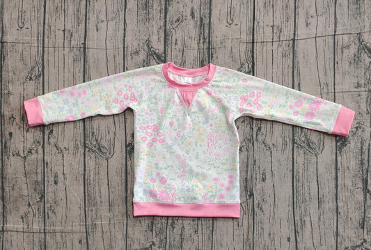11.20 GT1299 Sample No Moq Yoga fabric Baby Girls Pink Green Flowers Long Sleeve Yoga Tee Shirts Top