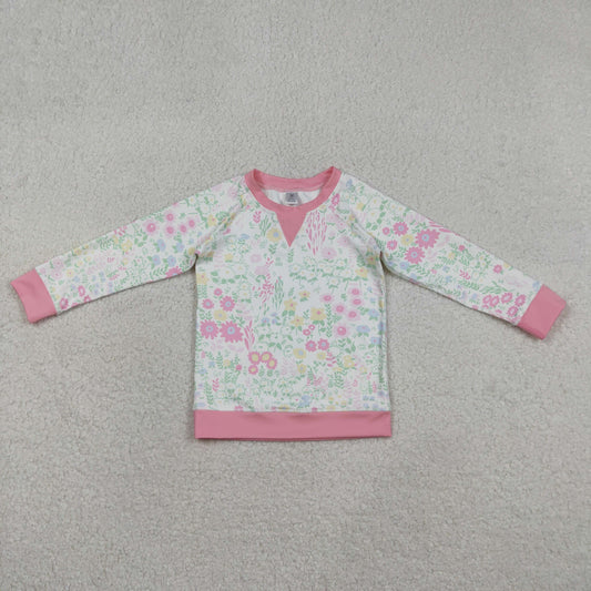 12.27 RTS NO MOQ （In stock）GT1299 Baby Girls Pink Flowers Long Sleeve Yoga Active Tee Shirts Top