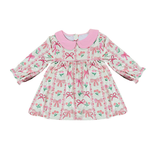 10.4 GT1300 Pre order No Moq Baby Girls Pink Bows Flowers Stripe Long Sleeve Shirts Top