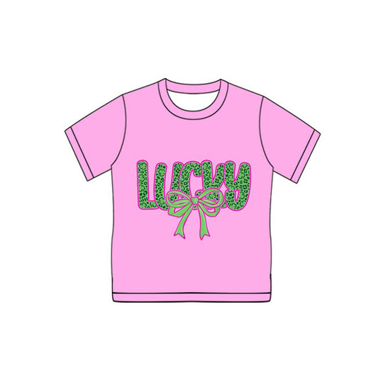 10.4 GT1301 Pre order No Moq Adult Women Pink Clovers Bow Lucky Mama St Patrick Shirts Top